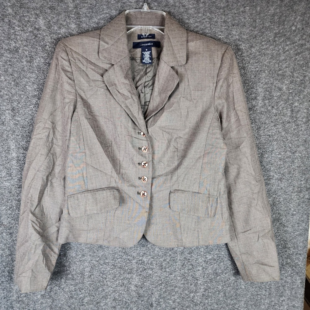 Jones Wear Blazer Womens 6 Stretch Brown Micro Dot Professional Button Front